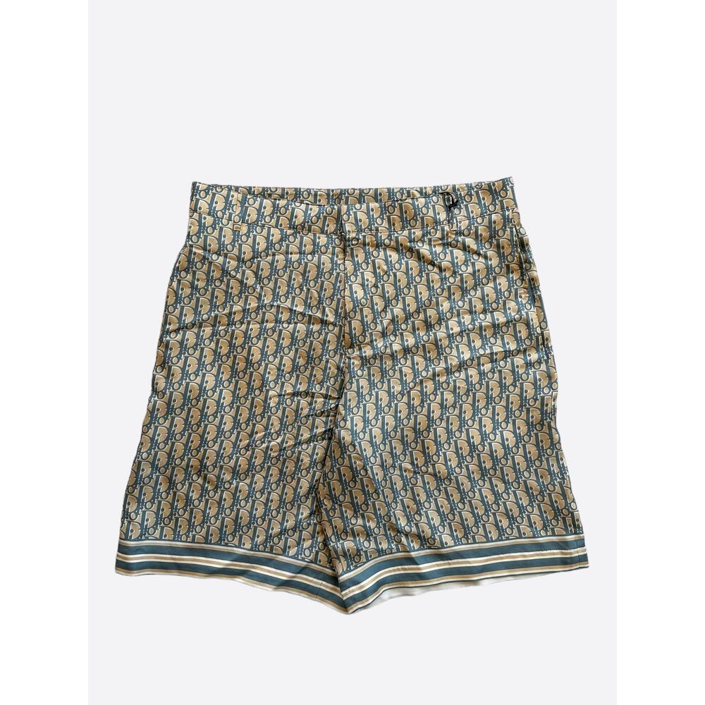 Dior Tan & Blue Oblique Silk Shorts